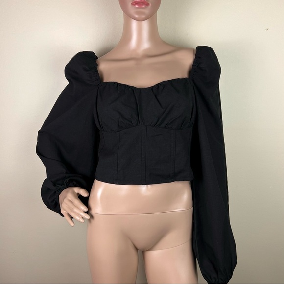 NEW & OTHER STORIES BLACK PUFF SLEEVE CROP TOP - Picture 2 of 5